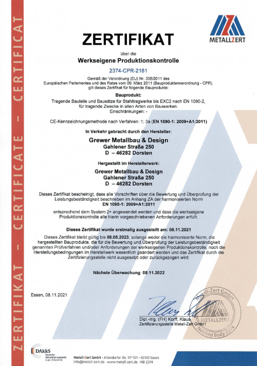 WPK Zertifkat von Grewer Metallbau & Design