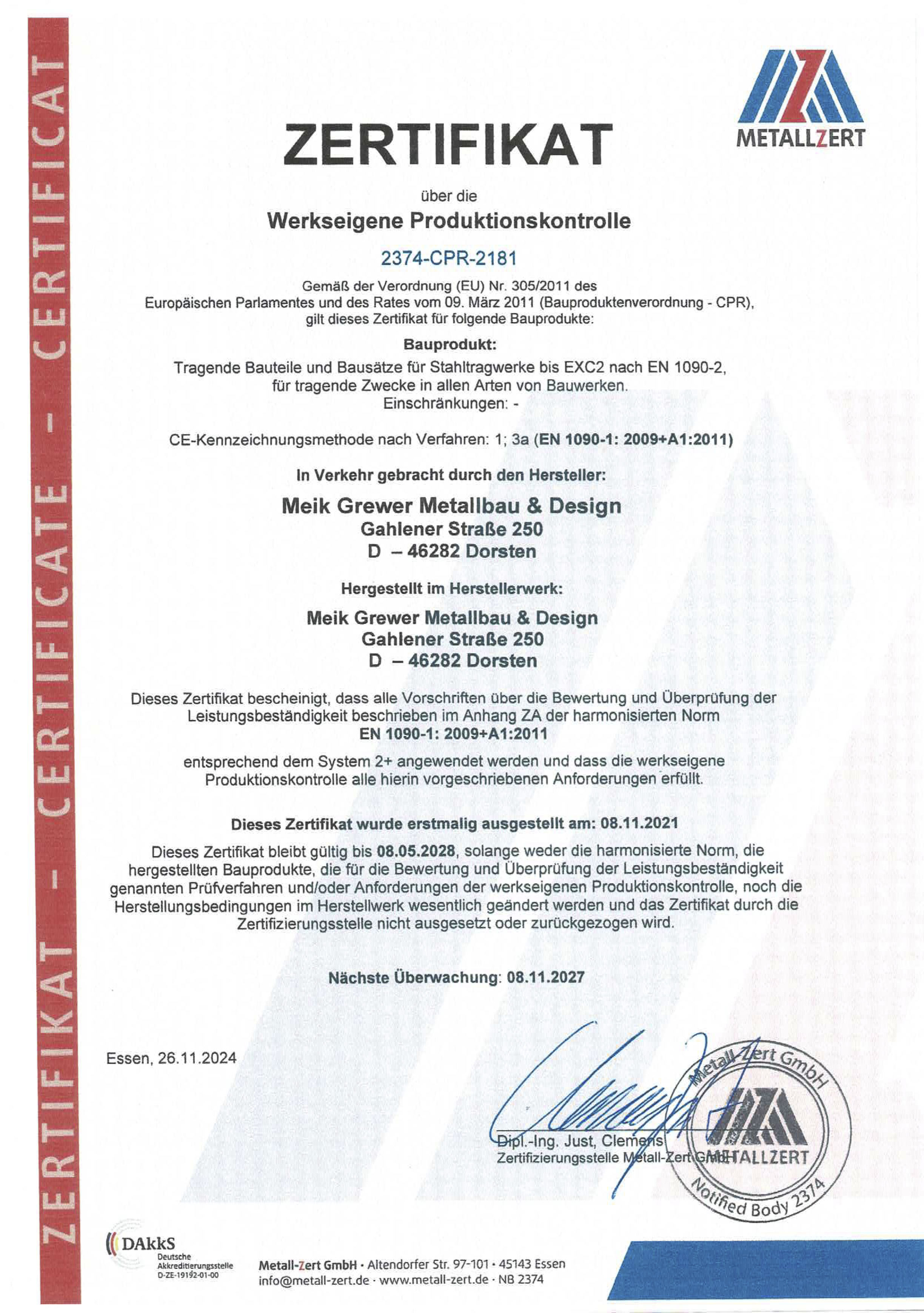 WPK Zertifkat von Grewer Metallbau & Design